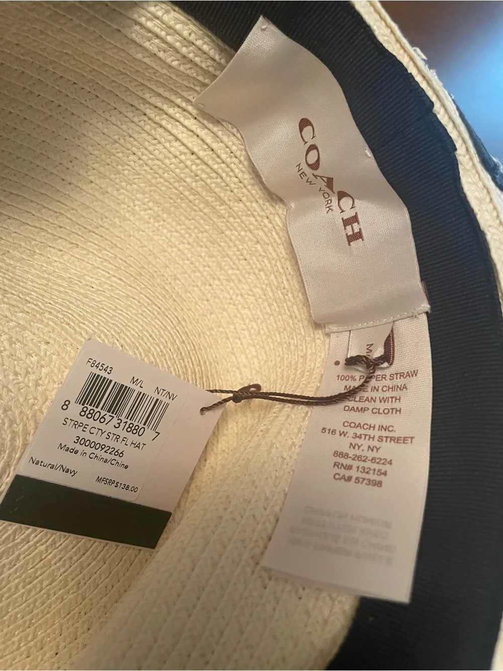 Coach City Striped Wide Brim Sun Hat - Navy and White
